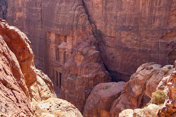 Ancient nabataean temple Al Khazneh (Treasury) located at Rose city - Petra, Jordan.