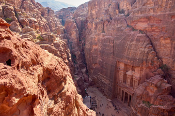 Ancient nabataean temple Al Khazneh (Treasury) located at Rose city - Petra, Jordan.