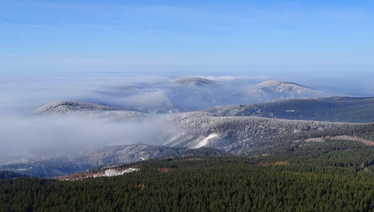 Winter view from Jested hill, Liberec District, Czech Republic. 