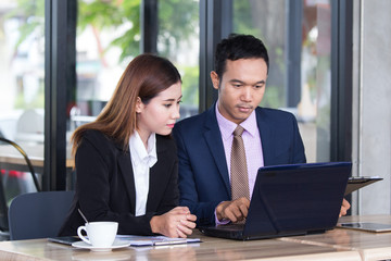 Asia business people or businessman and businesswoman working, Protrait business concept.