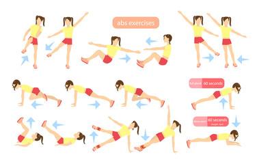 Exercises for kids set. Workout for girls. Abs exercises with weights. Healthy lifestyle for children.