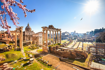 Naklejka premium Rzymskie ruiny w Rzymie na wiosnę, Włochy