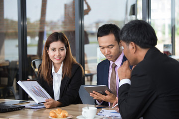 Asia business people or businessman and businesswoman working, Portrait business concept.