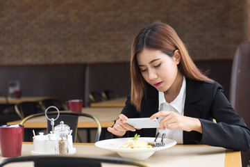Beautiful asian business people or businessman and businesswoman have a lunch, Protrait business concept.