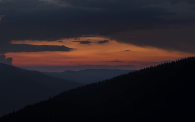 Mountain Landscape. Colorful sunset in the Carpathian mountains.