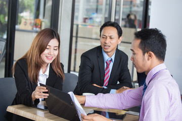 Asia business people or businessman and businesswoman working, Portrait business concept.