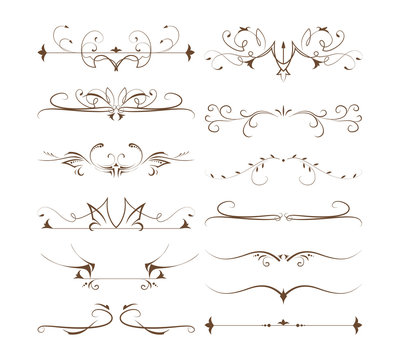 Ornamental dividers set on white background. Classic, floral and ethnic ornaments. Embroidery.