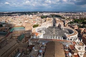 Famous Saint Peter's Square in Vatican, aerial view of the city Rome, Italy.