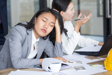 Asia businesswoman sleep while work, Protrait business concept.