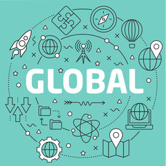 Linear illustration for presentations on green background global