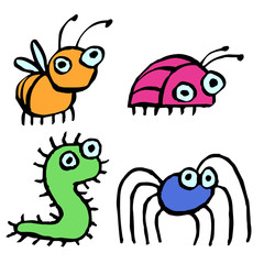 funny cartoon insects crawling somewhere. vector illustration