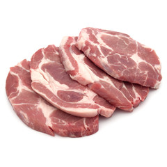 Raw pork chop meat isolated on white background cutout
