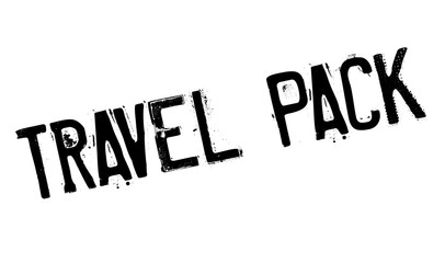 Travel Pack rubber stamp. Grunge design with dust scratches. Effects can be easily removed for a clean, crisp look. Color is easily changed.
