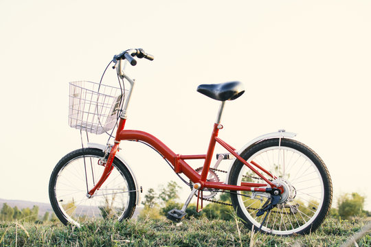 Hipster bicycle on grass field ,Concept journey,hipster tone