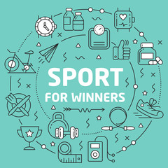Linear illustration for presentations on green background sport