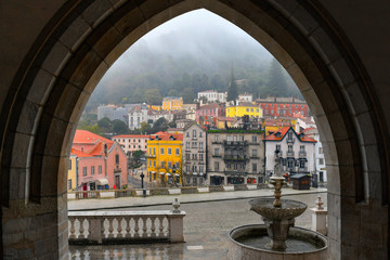 View on Sintra on a foggy and rainy day