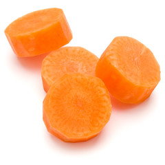 Chopped carrot slices isolated on white background cutout