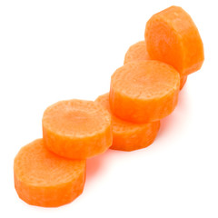 Chopped carrot slices isolated on white background cutout