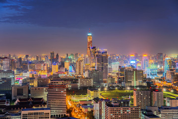 Naklejka premium Bangkok Cityscape, business district at night , Bangkok, Thailand