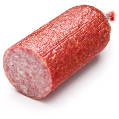 Salami smoked sausage piece isolated on white background cutout
