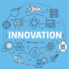 Linear illustration for presentations on blue background  innovation
