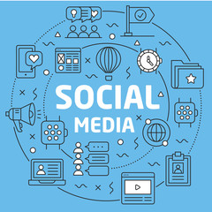 Linear illustration for presentations on blue background social media