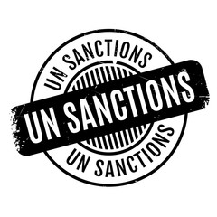 Un Sanctions rubber stamp. Grunge design with dust scratches. Effects can be easily removed for a clean, crisp look. Color is easily changed.