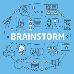 Linear illustration for presentations on blue background brainstorm