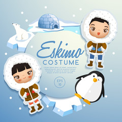 Eskimo traditional costumes : Vector Illustration - obrazy, fototapety, plakaty