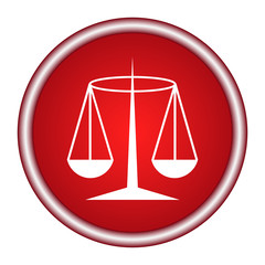 Red Justice scale icon on white background. Vector illustration.