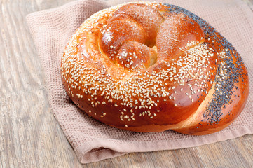 Sweet buns with poppy seeds and sesame seeds