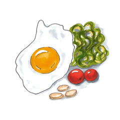 fried eggs with vegetables