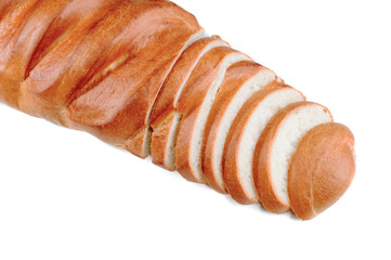 Top view on sliced bread isolated on white