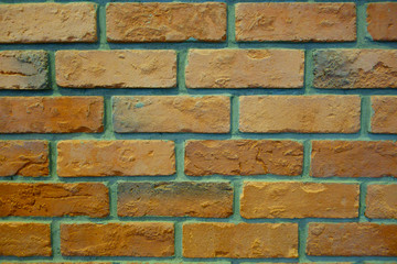 Old Pale Orange Green Brick Wall Texture. Vintage Background.