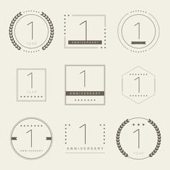 One year anniversary logotype. 1st anniversary logo set.