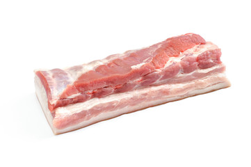 Raw bacon isolated on white background.