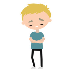 Sad offended blond boy cartoon illustration, Vector flat editable image