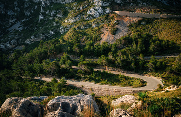 Winding road in mountain near Cape Formentor in Mallorca, Spain