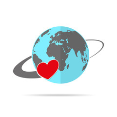 Heart flying around the globe. Vector illustration