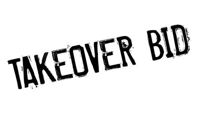 Takeover Bid rubber stamp. Grunge design with dust scratches. Effects can be easily removed for a clean, crisp look. Color is easily changed.