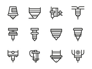 Laser machine heads black line vector icons set