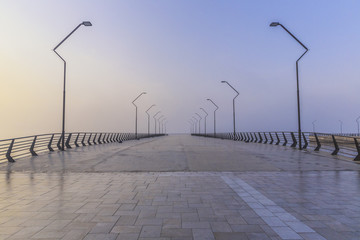 Pier on the seafront in Baku at sunrise.Azerbaijan