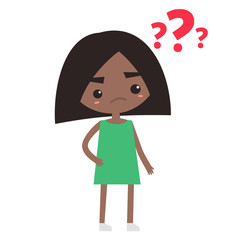Cute black girl  asking a question / flat vector editable illustration