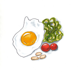 fried eggs with vegetables