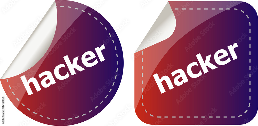 Poster hacker stickers set on white, icon button isolated on white