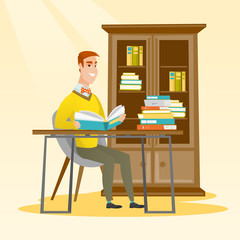 Student reading book vector illustration.