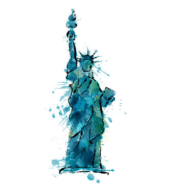Statue of Liberty in New York made of colorful splashes