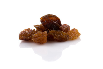 Sweet raisins on white