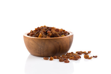 Sweet raisins on white