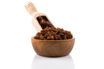 Sweet raisins on white
